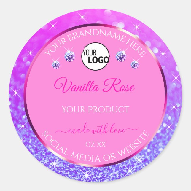 Pink Purple Glitter Product Label Logo Rhinestones (Front)