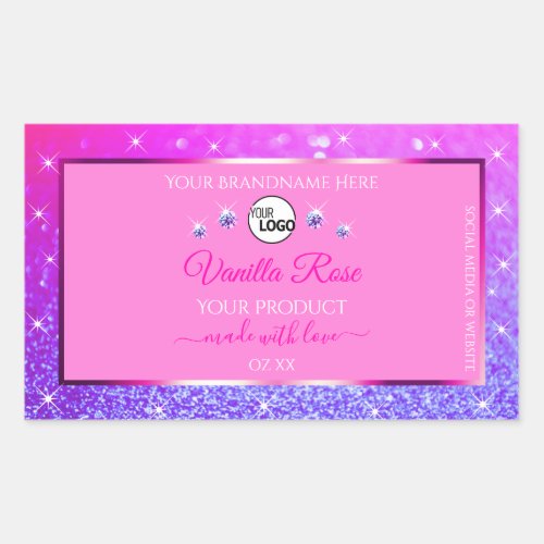 Pink Purple Glitter Product Label Logo Rhinestones