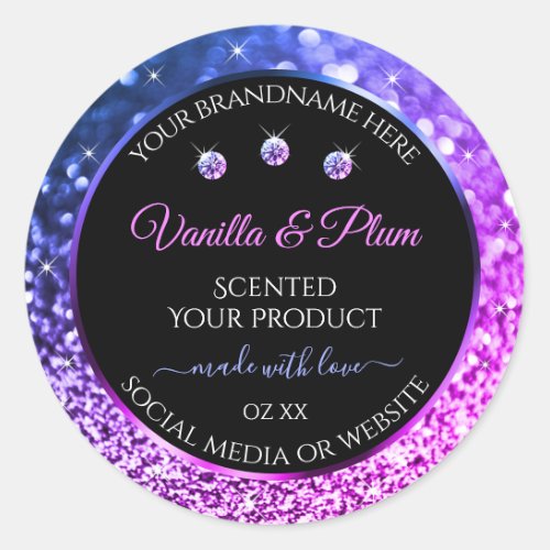 Pink Purple Glitter Product Labels Diamonds Black