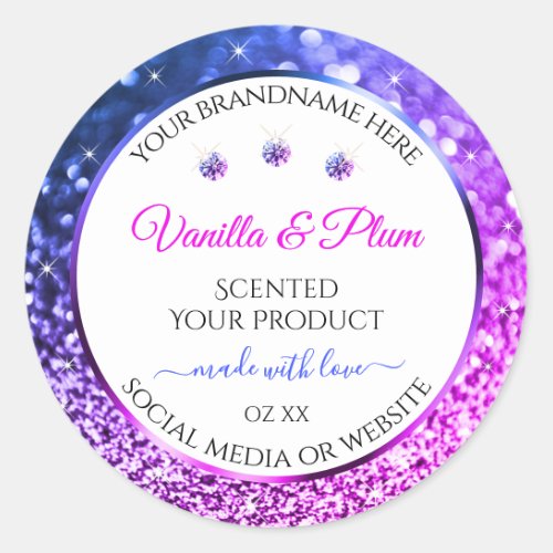 Pink Purple Glitter Product Labels Jewels White