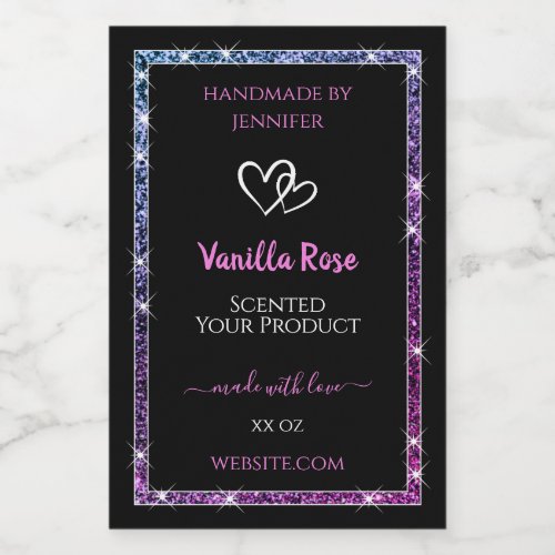 Pink Purple Glitter Product Packaging Labels Black