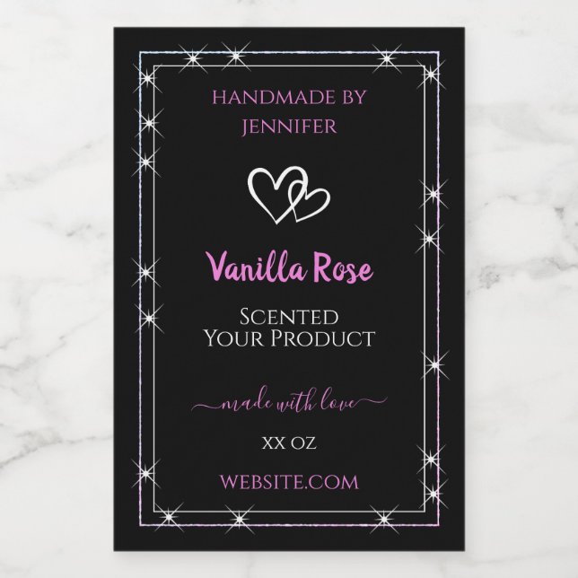 Pink Purple Glitter Product Packaging Labels Black (Single Label)