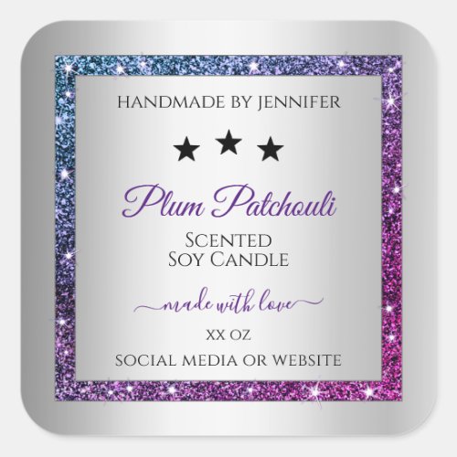 Pink Purple Glitter Silver Product Packaging Label