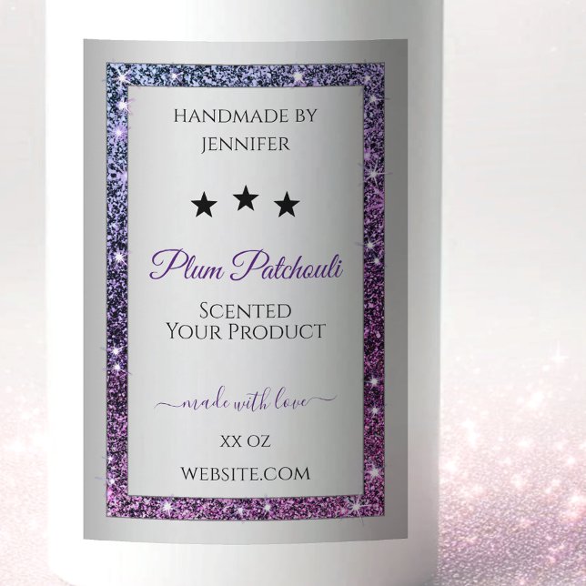 Pink Purple Glitter Silver Product Packaging Label (Creator Uploaded)
