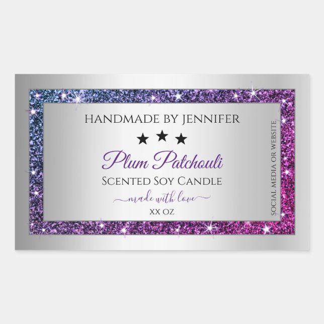 Pink Purple Glitter Silver Product Packaging Label (Front)