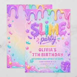 Pink Purple Glitter Slime Time Girl Birthday Invitation