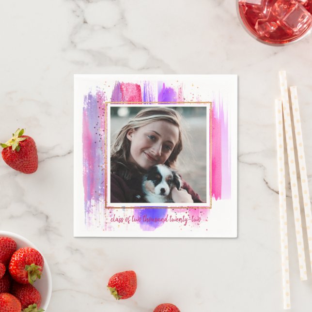 Pink & Purple Glitter Sparkle Graduation Napkins (Insitu)