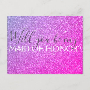 Pink Purple Glitter & Sparkle Maid of Honor Invitation Postcard