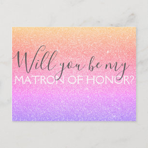 Pink Purple Glitter & Sparkle Matron of Honor Invitation Postcard