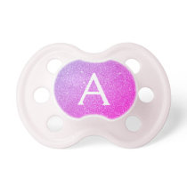 Pink Purple Glitter & Sparkle Monogram Baby Pacifier