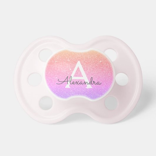 Pink Purple Glitter & Sparkle Monogram Baby Pacifier (Front)