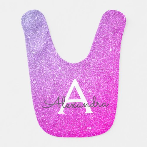 Pink Purple Glitter  Sparkle Monogram Birthday Baby Bib