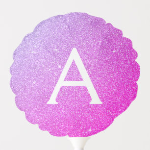 Pink Purple Glitter & Sparkle Monogram Birthday Balloon