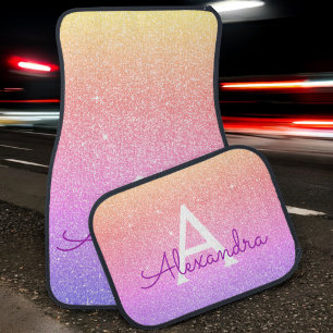 Pink Purple Glitter Sparkle Monogram Car Mat
