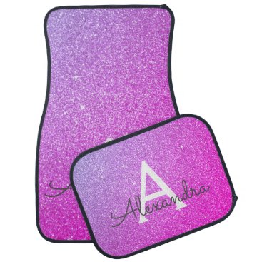 Pink Purple Glitter Sparkle Monogram Car Mat
