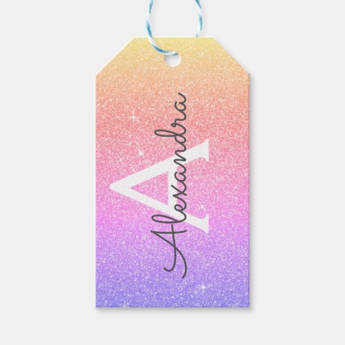 Pink Purple Glitter  Sparkle Monogram Gift Tags