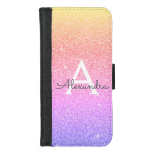 Pink Purple Glitter & Sparkle Monogram iPhone 8/7 Wallet Case