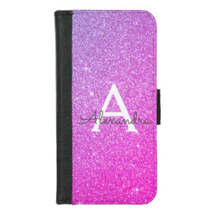 Pink Purple Glitter & Sparkle Monogram iPhone 8/7 Wallet Case