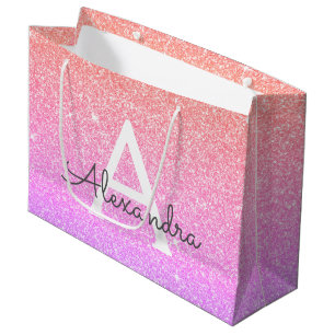 Pink - Purple Glitter & Sparkle Monogram Large Gift Bag