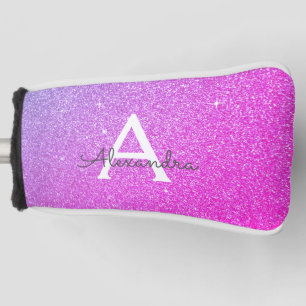Pink Purple Glitter & Sparkle Monogram Name Golf Head Cover