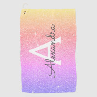 Pink Purple Glitter & Sparkle Monogram Name Golf Towel