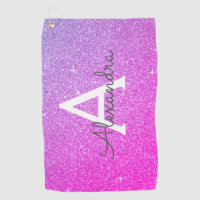 Pink Purple Glitter & Sparkle Monogram Name Golf Towel