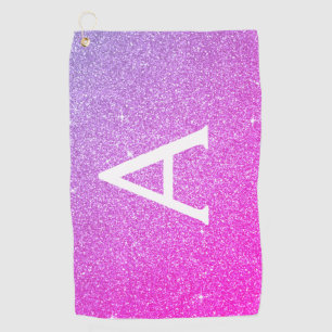Pink Purple Glitter & Sparkle Monogram Name Golf Towel