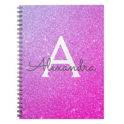 Pink Purple Glitter Sparkle Monogram Notebook