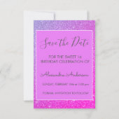 Pink Purple Glitter Sweet 16 Save the Date Invitation (Back)