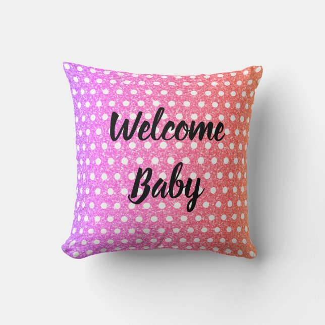 Pink Purple Glitter White Polka Dots Baby Shower Throw Pillow (Front)