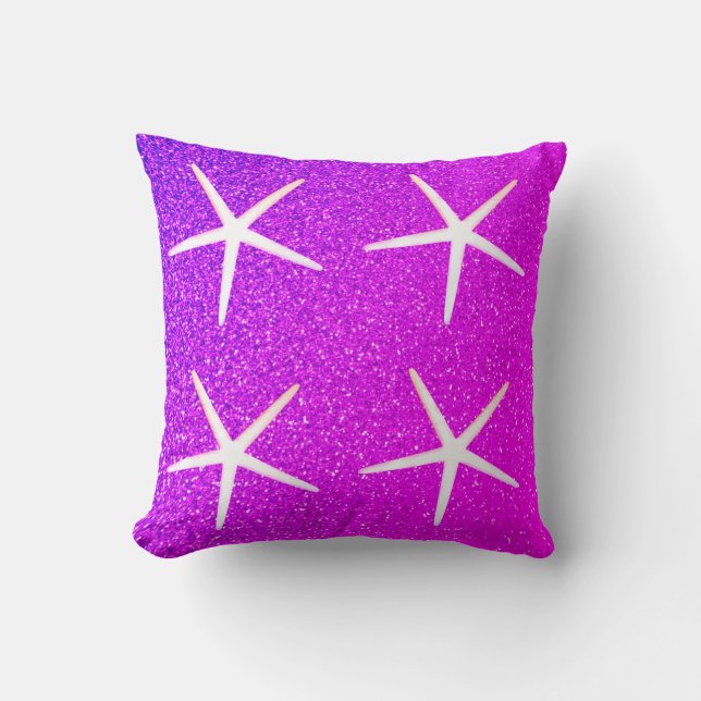 Pink Purple Glitter White Starfish Patterns Girly  Throw Pillow (Front)