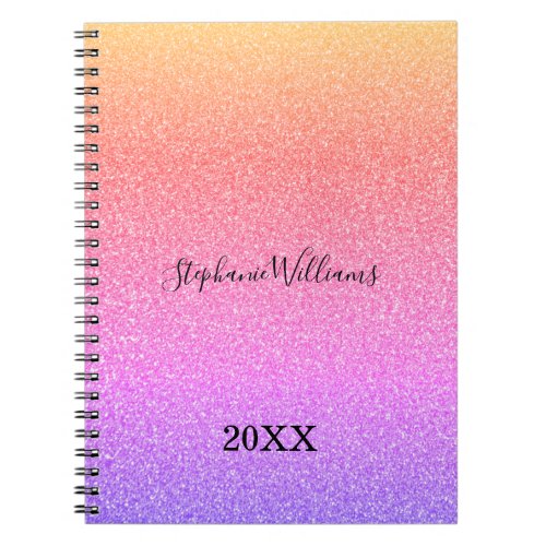 Pink Purple Glittery Custom Name Ombre Cute Girly Notebook