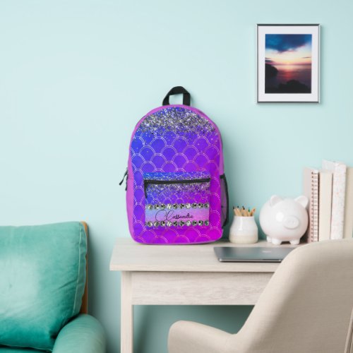  Pink Purple Glittery Diamond Bling Personalized   Printed Backpack