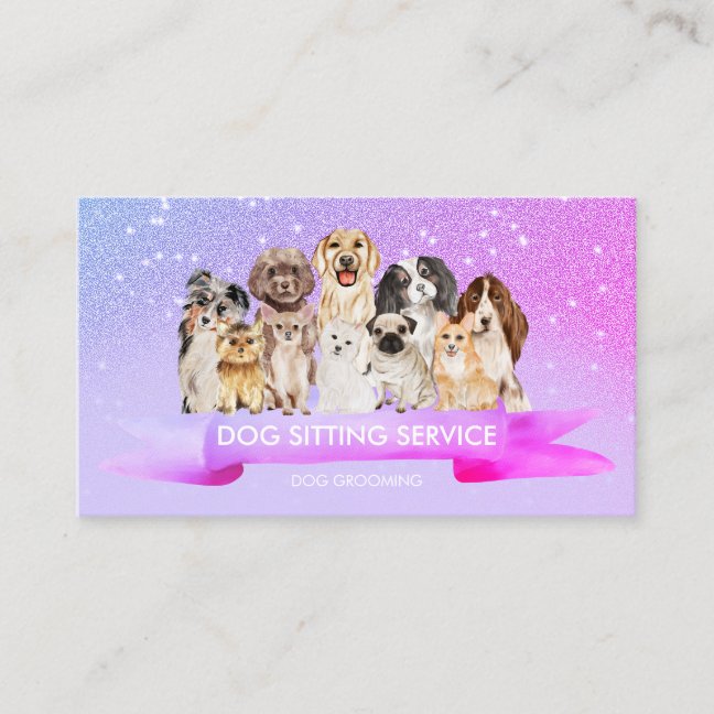 Pink Purple Glitz Petsitter Dog Groomer Business Card