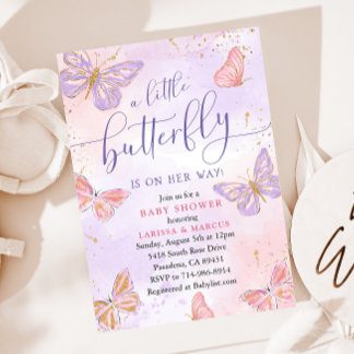 Pink Purple Gold Butterfly Baby Shower Invitation