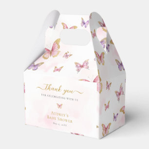 Pink Purple Gold Butterfly Girl Baby Shower Favor Boxes