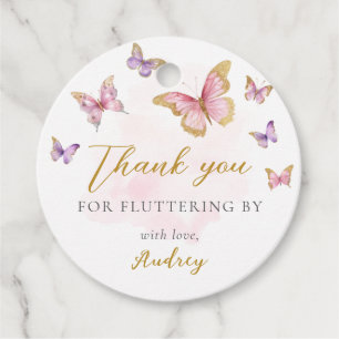 Pink Purple Gold Butterfly Girl Baby Shower Favor Tags