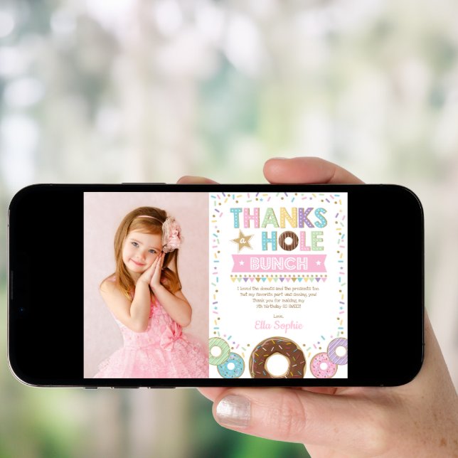 Pink Purple Gold Donut Birthday Thank You Card (Front Digital)