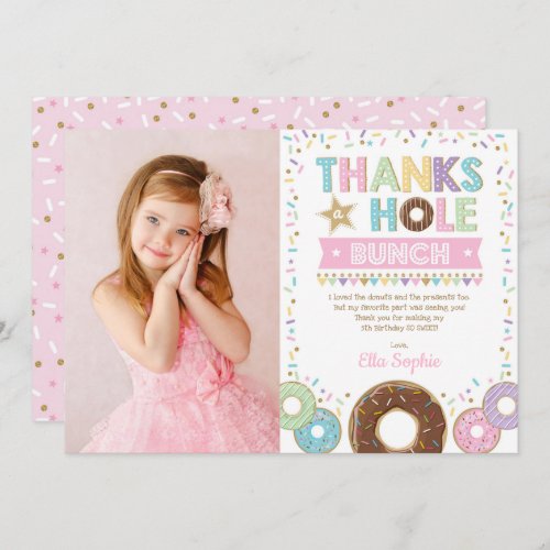 Pink Purple Gold Donut Birthday Thank You Card