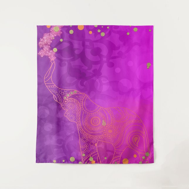 Pink Purple Gold Elephant Exotic Party Backdrop (Front)