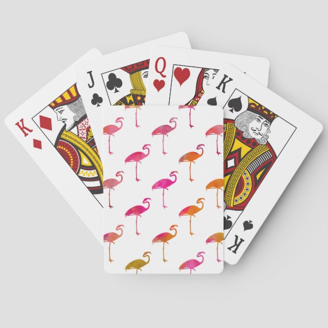 Pink Purple Gold Flamingo Watercolor Tropical Poker Cards (Back)