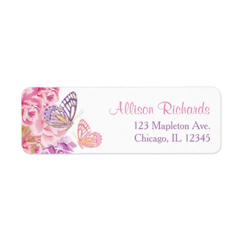 Pink purple gold floral butterfly label