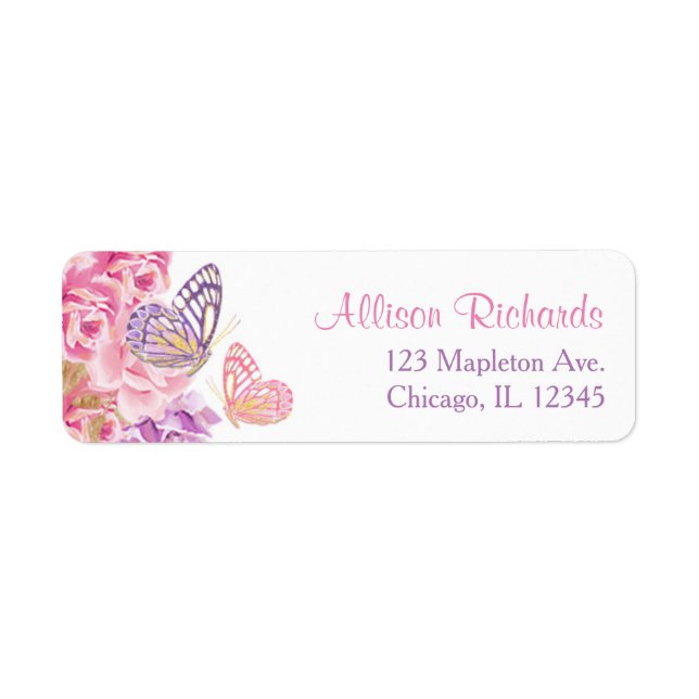 Pink purple gold floral butterfly label (Front)