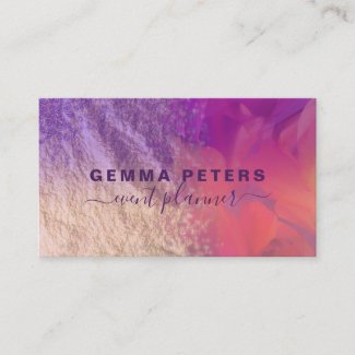 Pink Purple Gold Foil Glitter Calligraphy Script Business Card