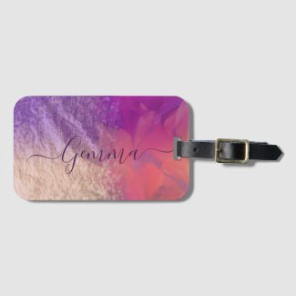 Pink Purple Gold Foil Glitter Calligraphy Script  Luggage Tag
