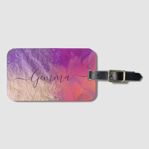 Pink Purple Gold Foil Glitter Calligraphy Script  Luggage Tag