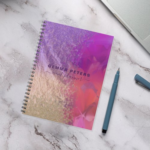 Pink Purple Gold Foil Glitter Calligraphy Script Notebook