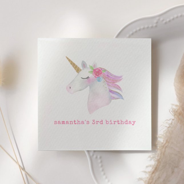 Pink Purple Gold Glitter Unicorn Birthday Party Napkins (Creator Uploaded)