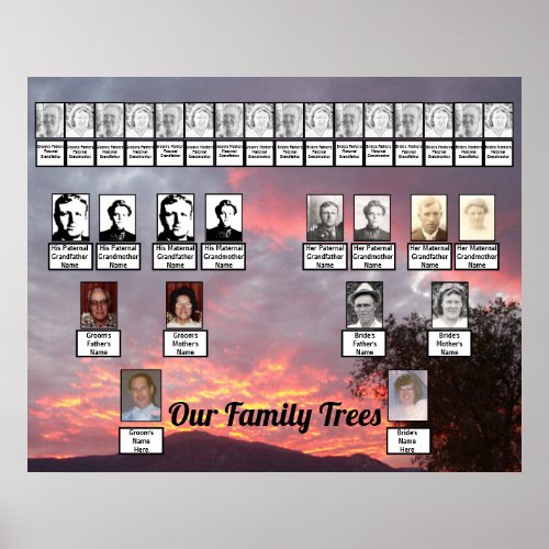 Pink Purple Gold_Lined Clouds Two Family Trees Poster