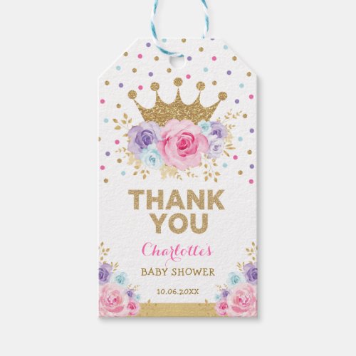 Pink Purple Gold Princess Crown Baby Shower Girl Gift Tags